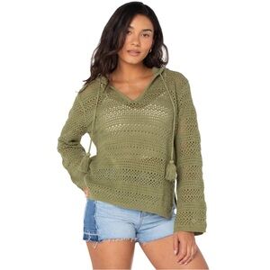 Roxy Women's Hippie Love Open Stitch Hoodie Sweater Green Medium NWT Boho Beach